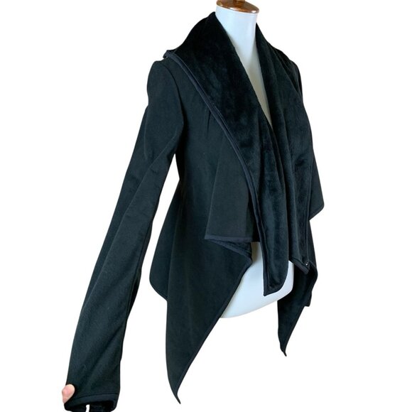 Lululemon Presence Of Mind Black Fleece Wrap Jacket Open Front Waterfall Cozy 4 - Picture 3 of 5